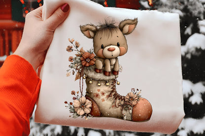 Quirky Christmas Reindeer Clipart PNG Bundle | Cute Watercolor Funny Reindeer Holiday Clipart