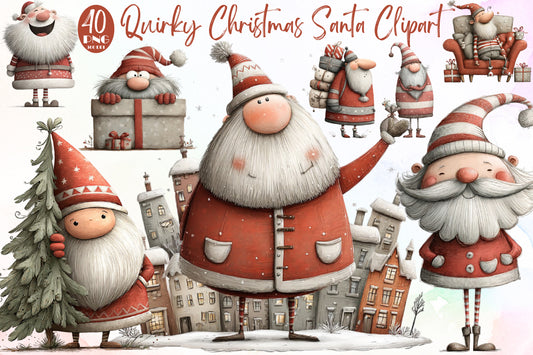 Quirky Christmas Santa Clipart PNG Bundle