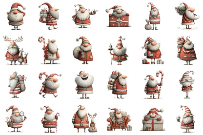 Quirky Christmas Santa Clipart PNG Bundle