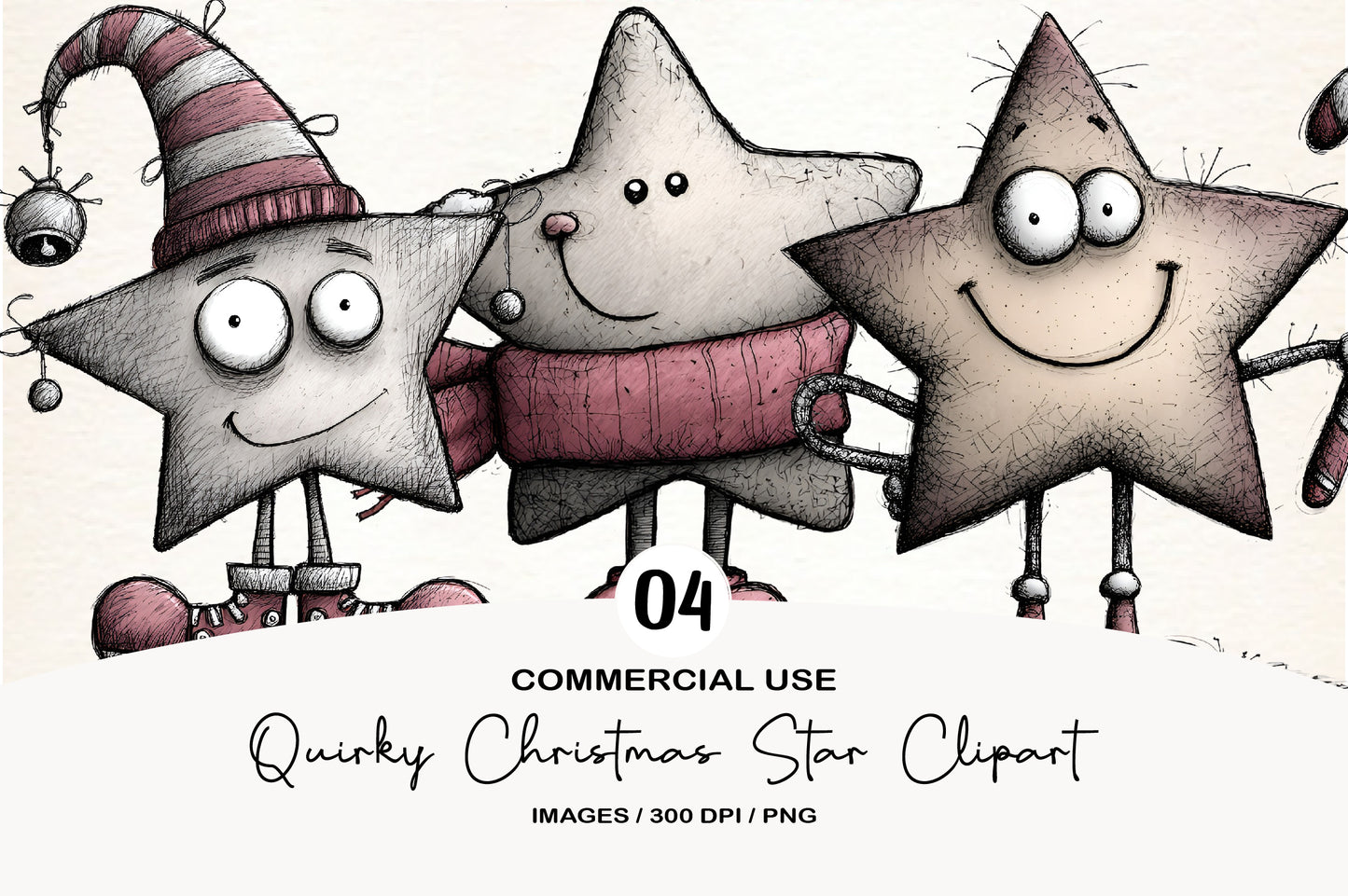 Quirky Christmas Star Clipart PNG Bundle | Cute Watercolor Holiday Star Clipart | Festive Christmas Star PNG