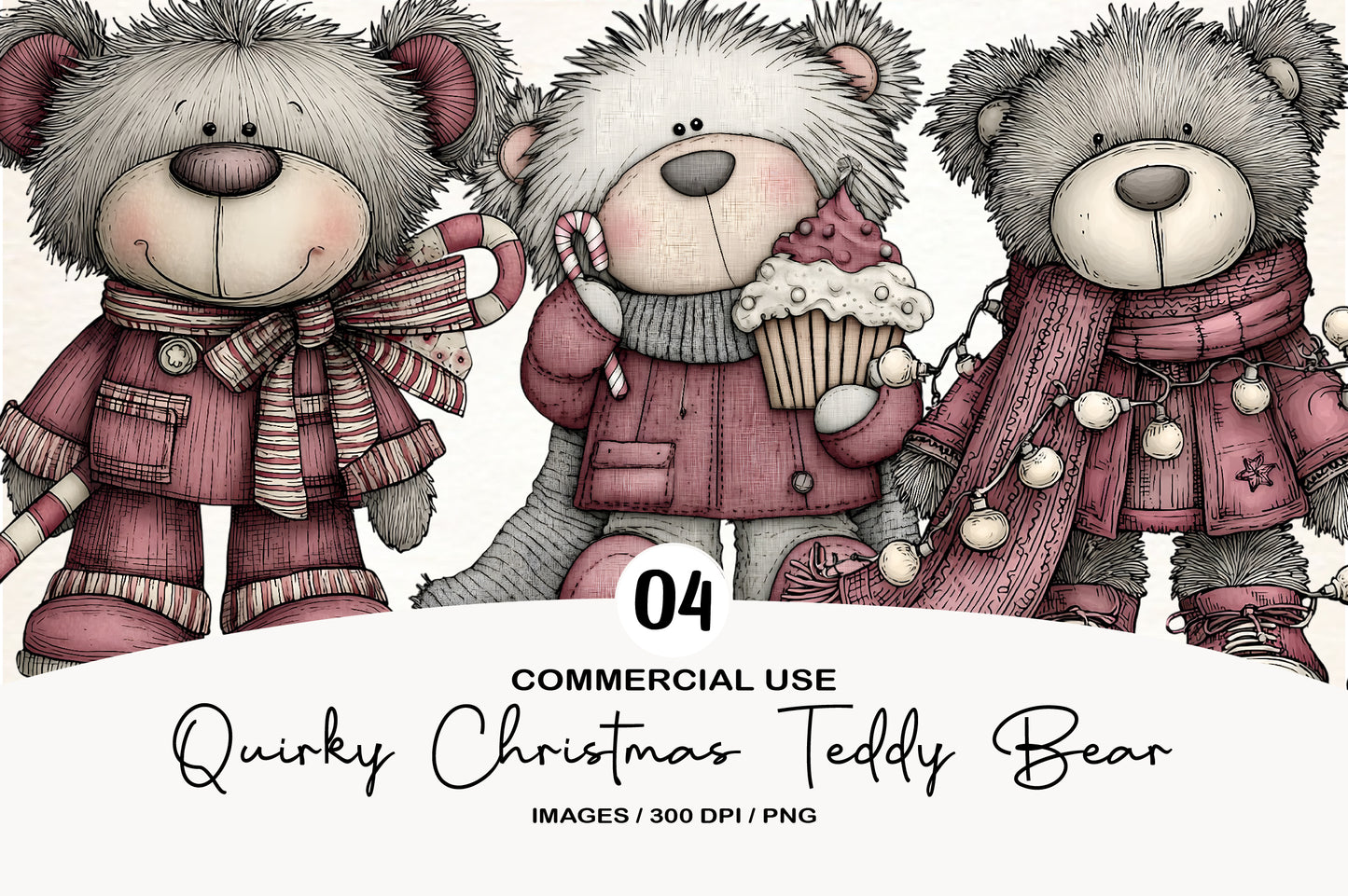 Quirky Christmas Teddy Bear Clipart PNG