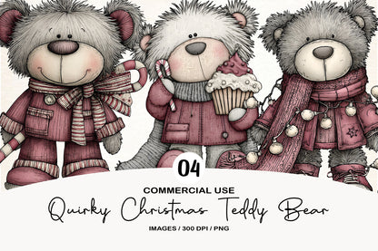 Quirky Christmas Teddy Bear Clipart PNG
