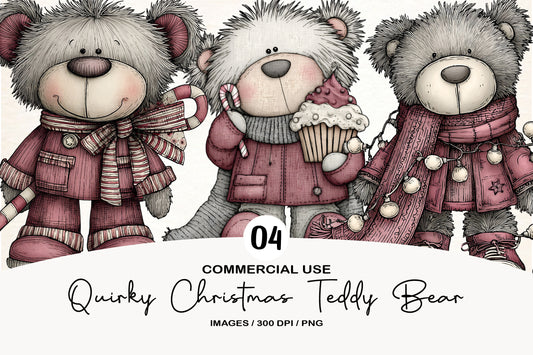Quirky Christmas Teddy Bear Clipart PNG