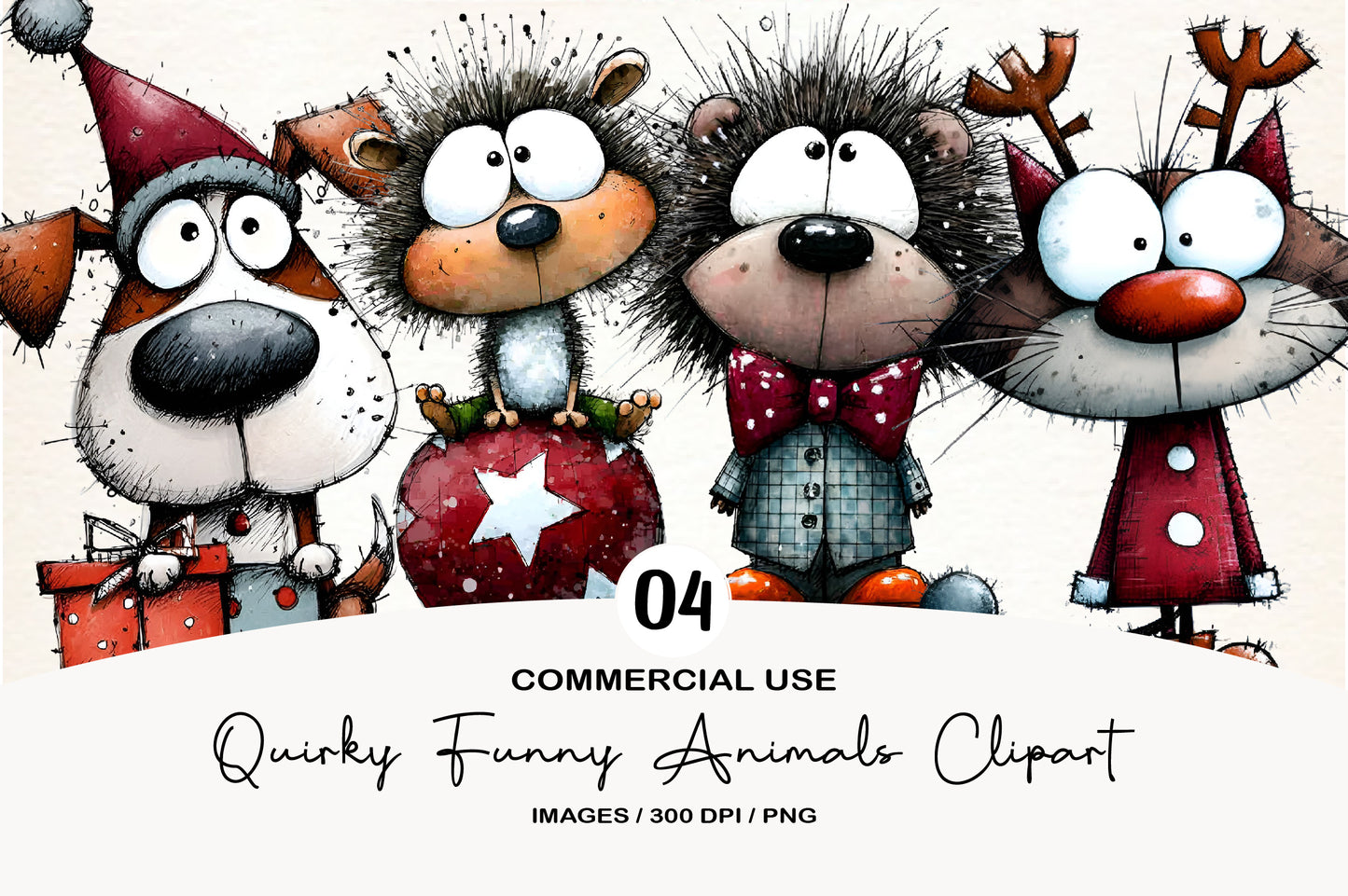 Quirky Funny Animals Clipart PNG Bundle | Cute Watercolor Whimsical Animal Clipart | Kawaii Animal PNG