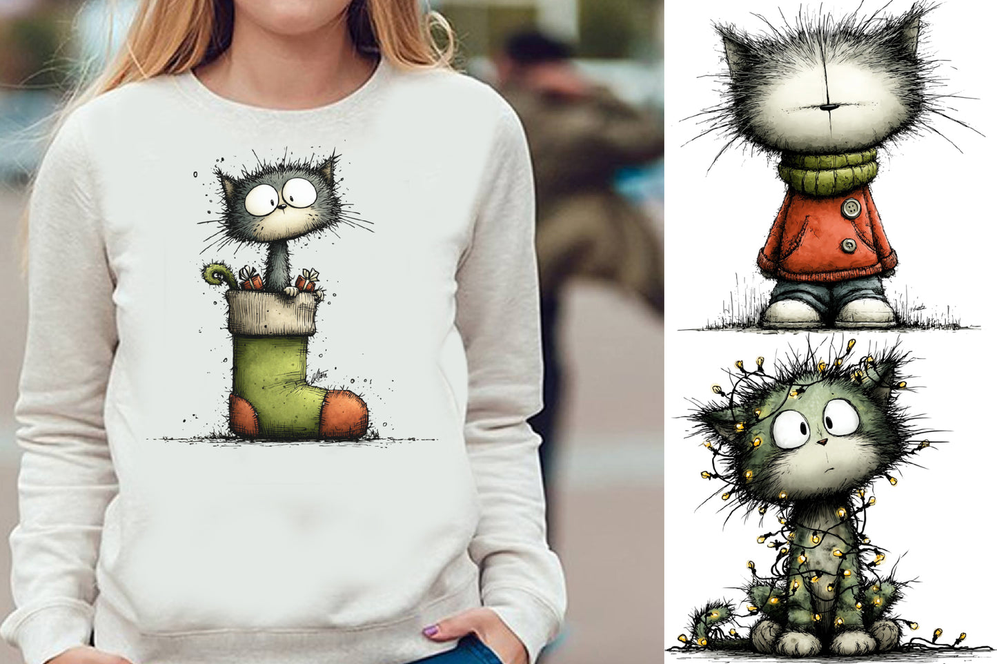 Quirky Funny Christmas Cat Clipart PNG Bundle