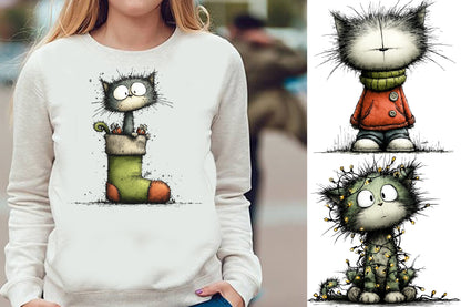 Quirky Funny Christmas Cat Clipart PNG Bundle