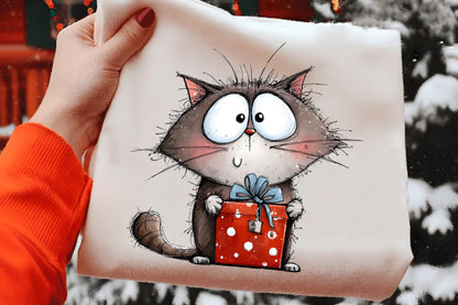 Quirky Funny Christmas Cats Clipart PNG Bundle | Cute Watercolor Holiday Cat Clipart | Festive Christmas Cat PNG
