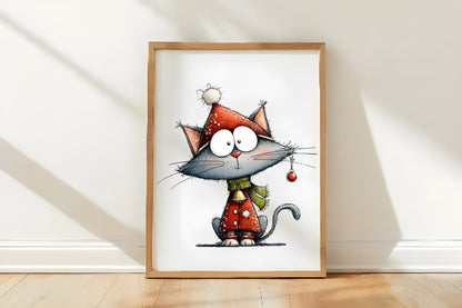 Quirky Funny Christmas Cats Clipart PNG Bundle | Cute Watercolor Holiday Cat Clipart | Festive Christmas Cat PNG