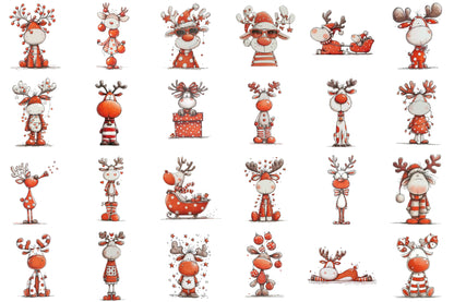 Quirky Funny Christmas Reindeer Clipart PNG Bundle