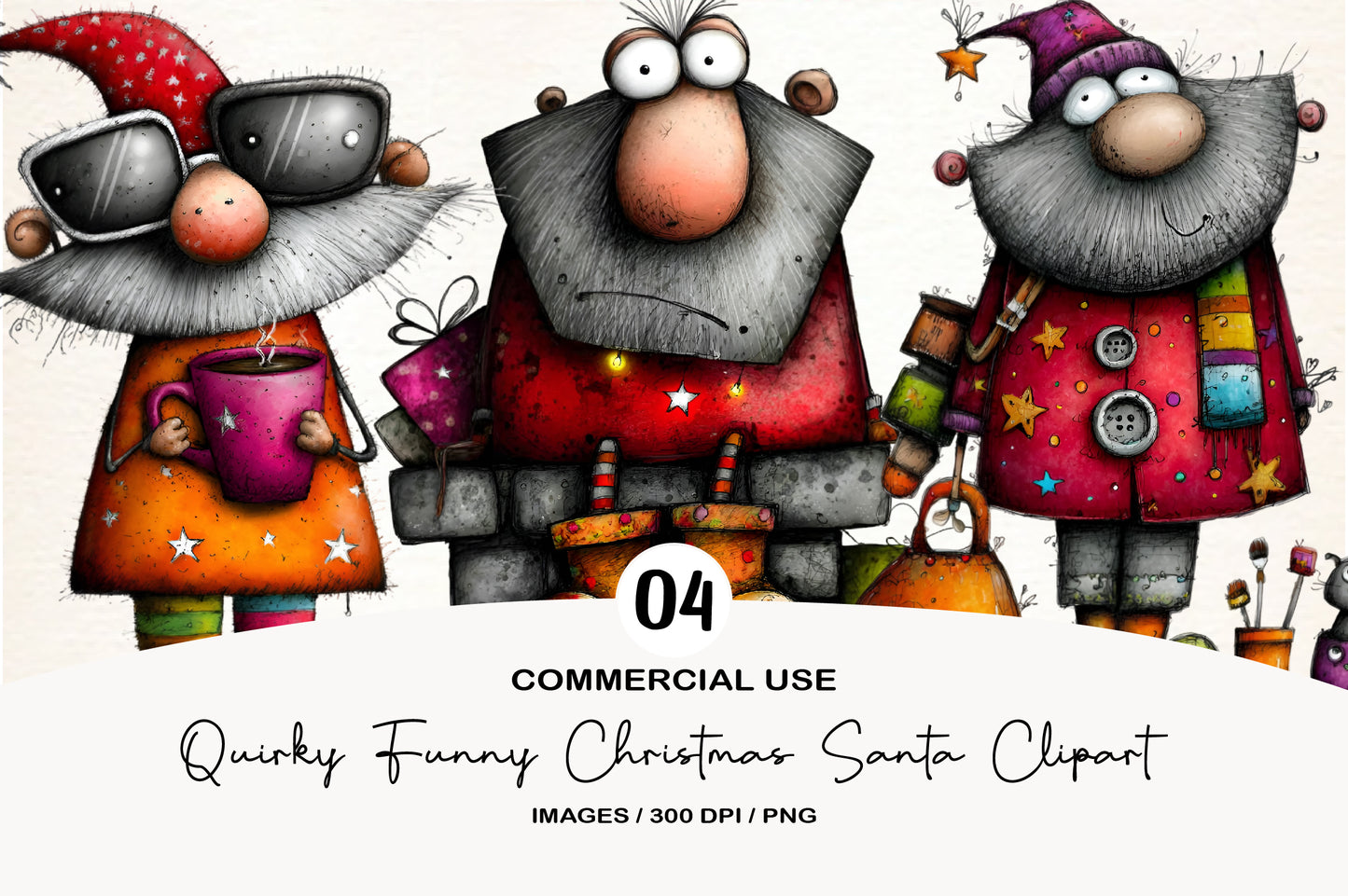 Quirky Funny Christmas Santa Clipart PNG