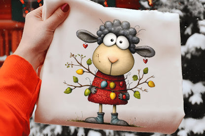 Quirky Funny Christmas Sheep Clipart PNG Bundle | Cute Watercolor Holiday Sheep Clipart | Festive Farmhouse Sheep PNG