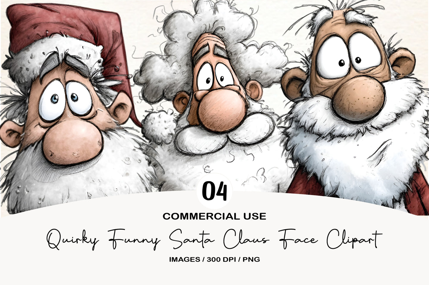 Quirky Funny Santa Claus Face Clipart PNG