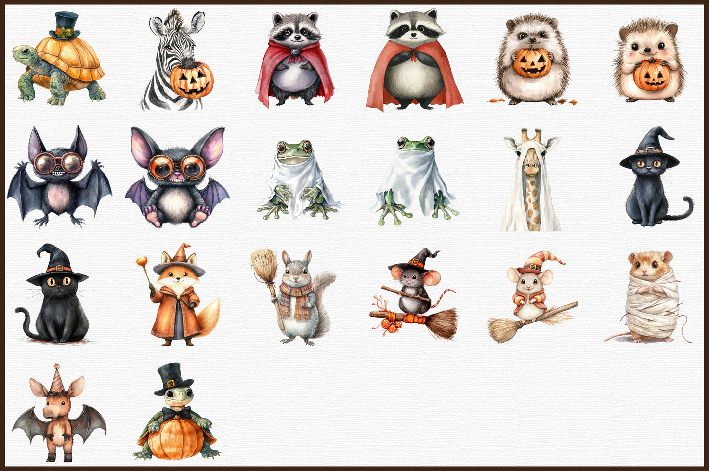 Quirky Halloween Animals Watercolor Clipart Spooky PNG Bundle