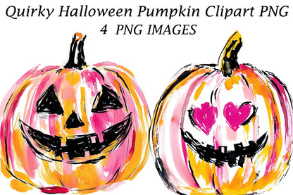 Quirky Halloween Pumpkin Clipart PNG | Cute Spooky Pumpkin Bundle
