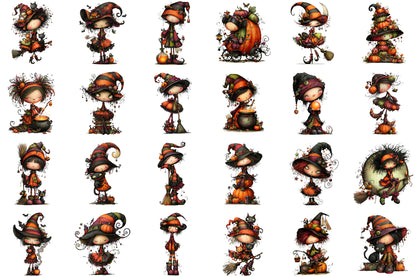 Quirky Halloween Witch PNG Clipart Bundle