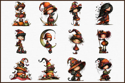 Quirky Halloween Witch PNG Clipart Bundle