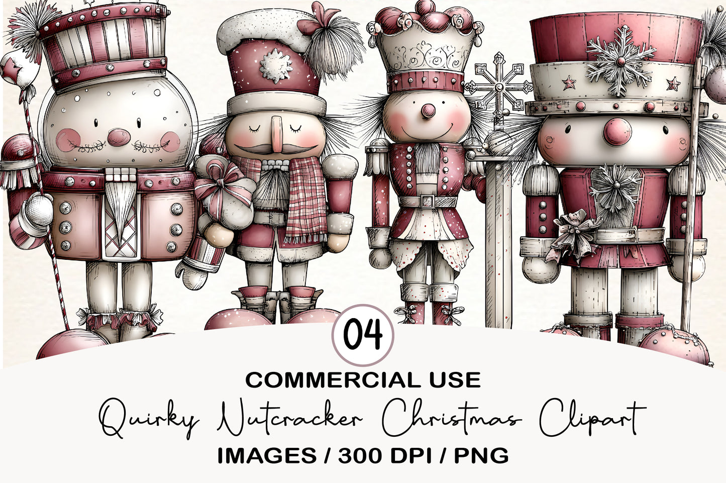 Quirky Nutcracker Christmas Clipart PNG Bundle | Cute Watercolor Holiday Nutcracker Clipart