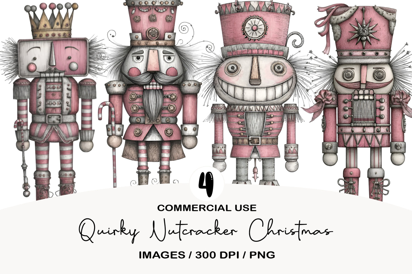 Quirky Nutcracker Christmas Clipart Bundle PNG | Cute Watercolor Nutcracker Soldiers | Festive Holiday PNG