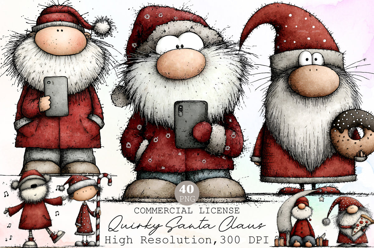 Quirky Santa Claus Christmas Clipart PNG