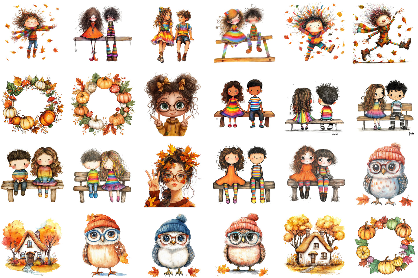 Quirky Whimsical Autumn Clipart PNG Bundle