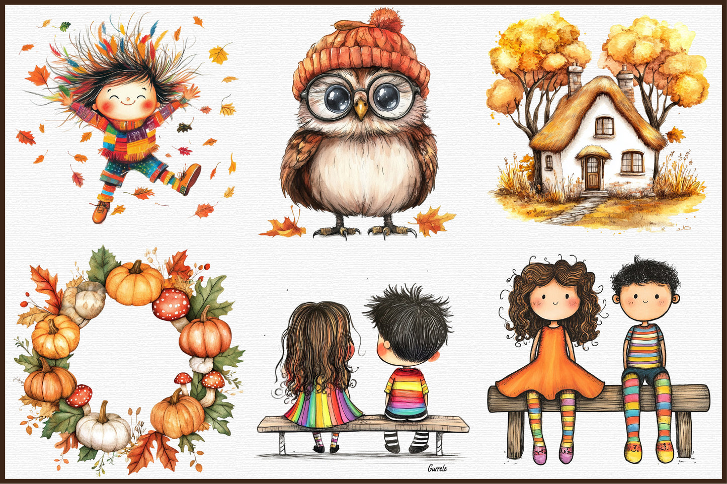 Quirky Whimsical Autumn Clipart PNG Bundle