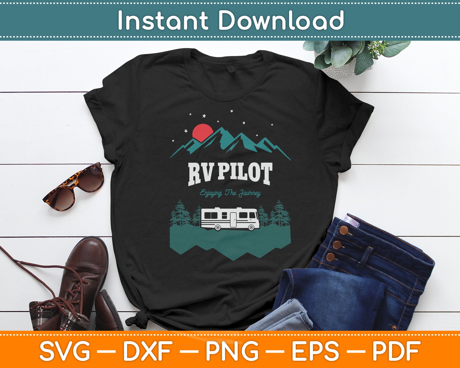 RV Pilot Enjoying The Journey Funny Camping Svg Png Dxf Digital Cutting File