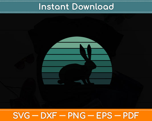 Rabbit Sunset Cute Animals Mammal Retro Svg Png Dxf Digital Cutting File