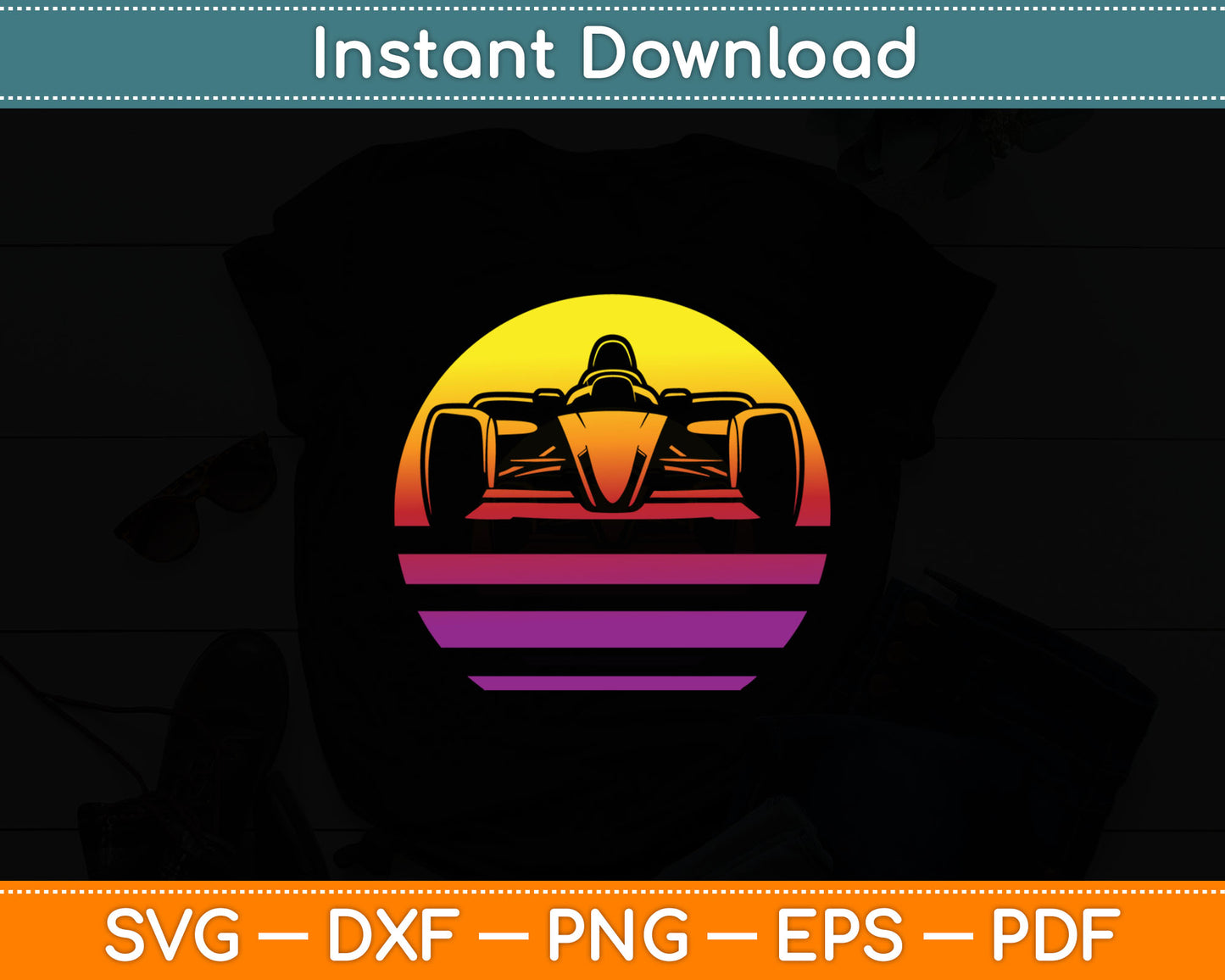 Racing Car Retro Style Vintage Svg Digital Cutting File