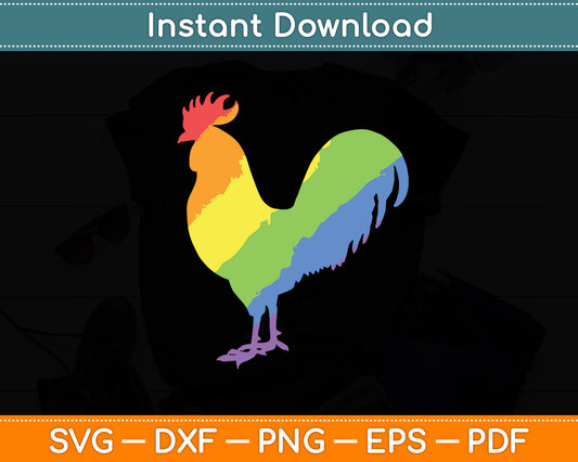 Rainbow Rooster Gay Pride Colorful Cock Svg Png Dxf Digital Cutting File