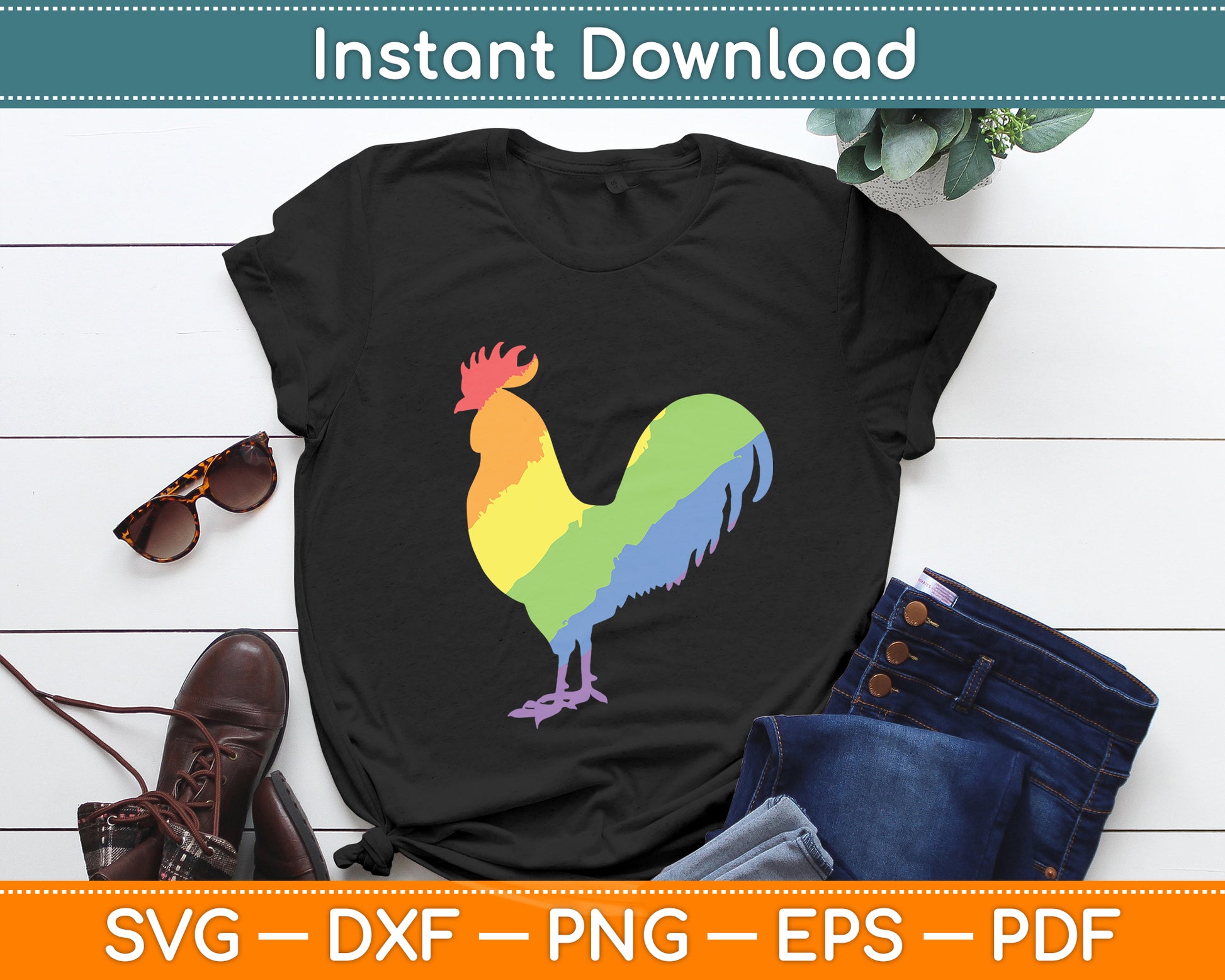 Rainbow Rooster Gay Pride Colorful Cock Svg Png Dxf Digital Cutting File