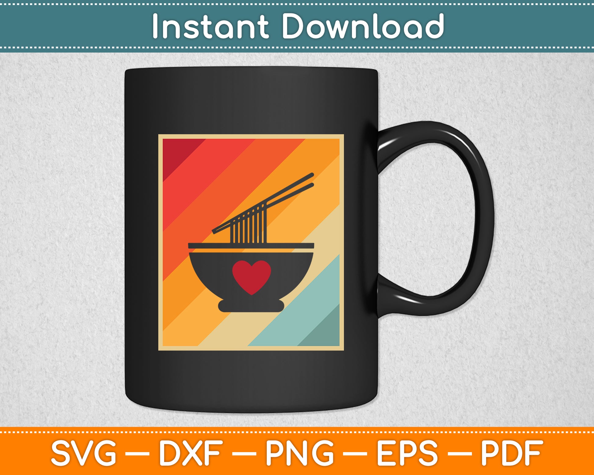 Ramen Bowl Japanese Noodles Distressed Vintage Retro Svg Digital Cutting File