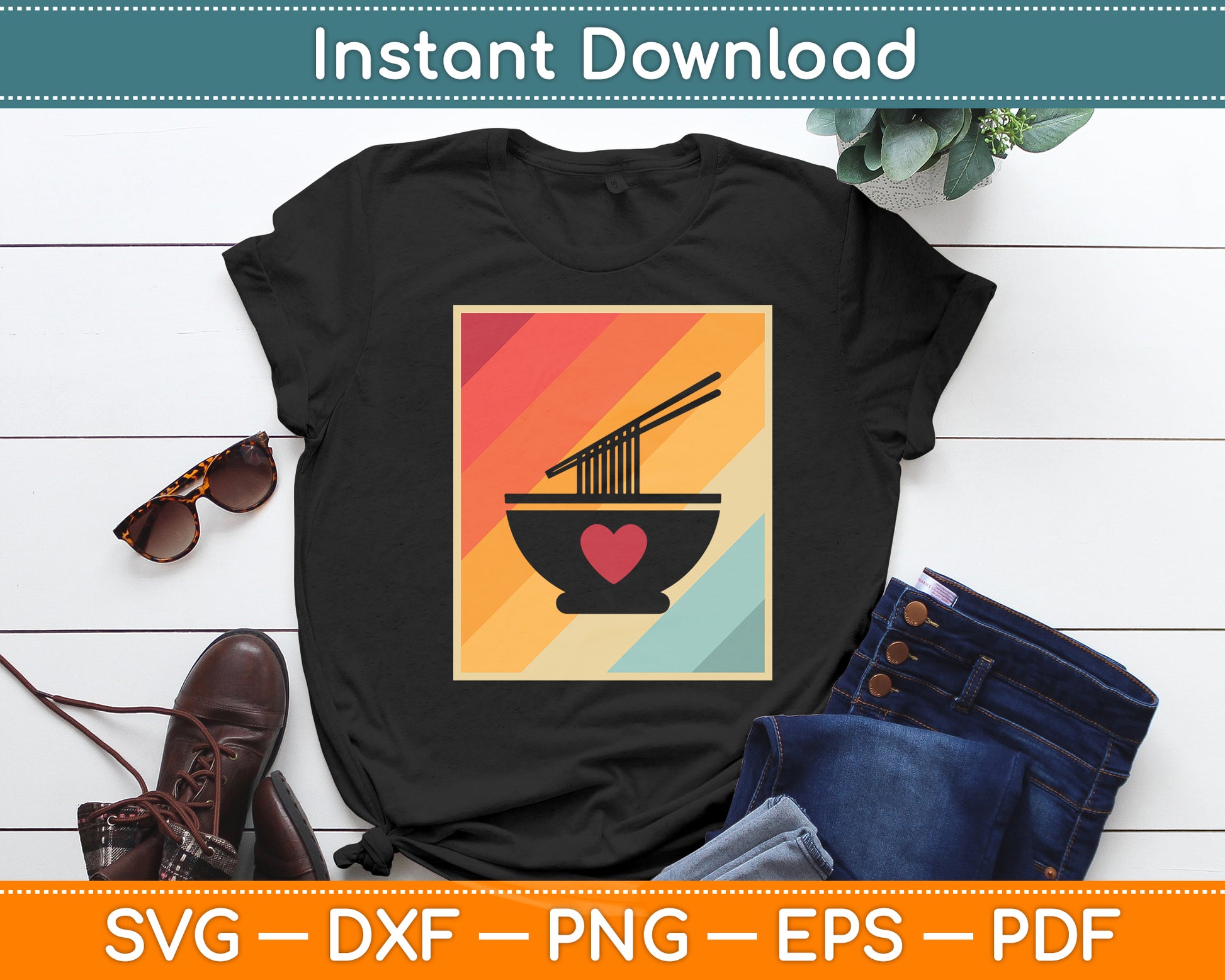 Ramen Bowl Japanese Noodles Distressed Vintage Retro Svg Digital Cutting File