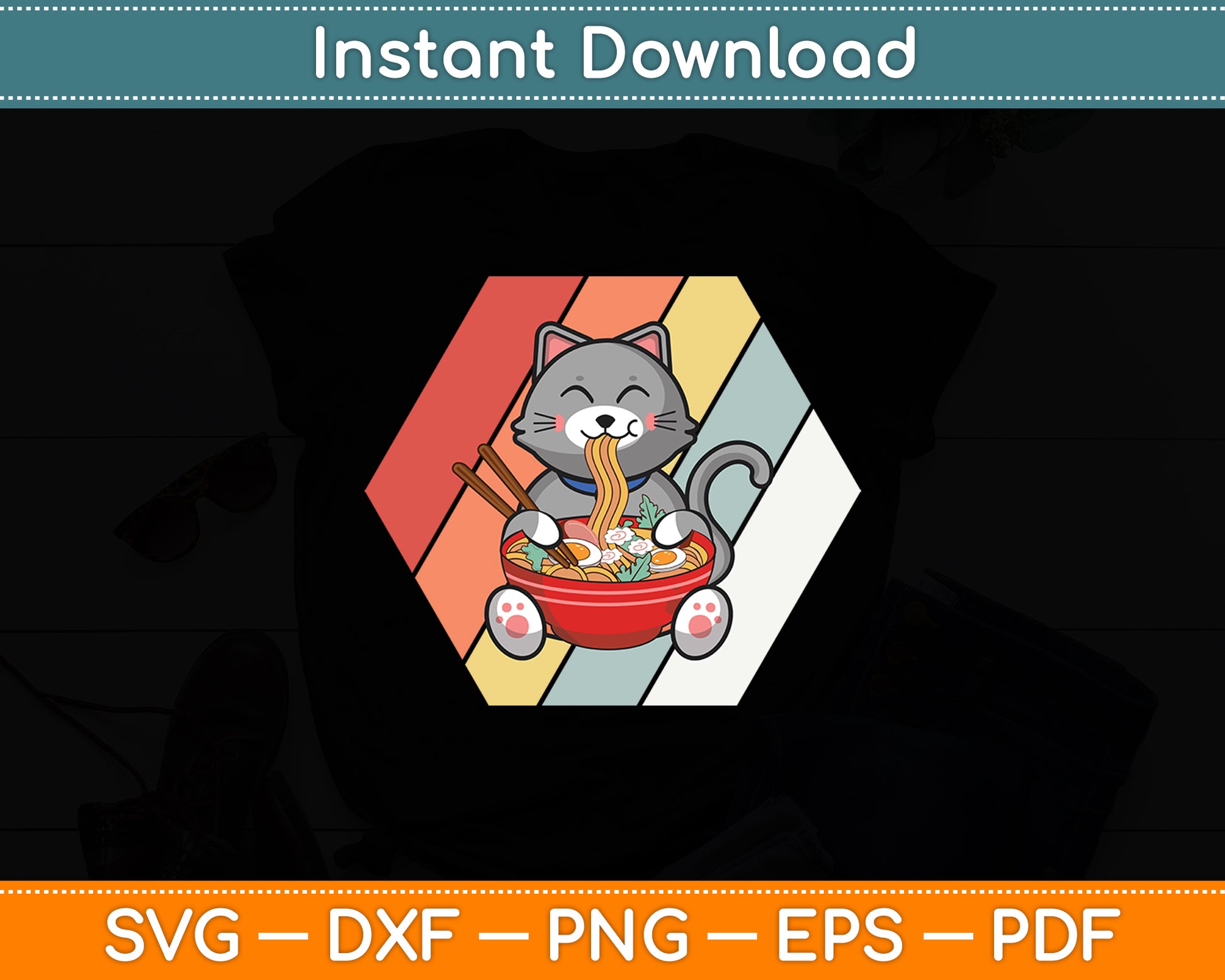 Ramen Cat Ramen Noodles Lover Funny Svg Digital Cutting File