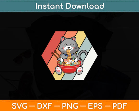 Ramen Cat Ramen Noodles Lover Funny Svg Digital Cutting File