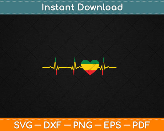 Rasta Reggae Heartbeat ECG Pulse Jamaica Rastafari Heart Svg Digital Cutting File