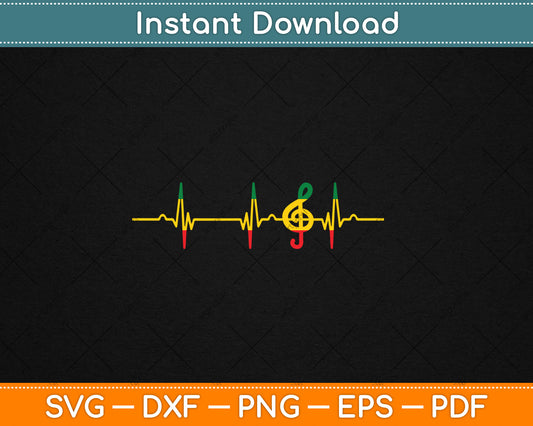 Rasta Reggae Music Note Rastafari Roots Heartbeat EKG Pulse Svg Digital Cutting File
