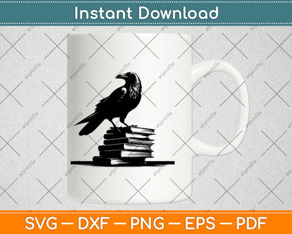 Raven On A Stack Of Books Halloween Svg Design Digital Cutting File