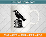 Raven On A Stack Of Books Halloween Svg Png Dxf Digital Cutting File