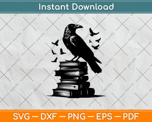 Raven On A Stack Of Books Halloween Svg Digital Cutting File