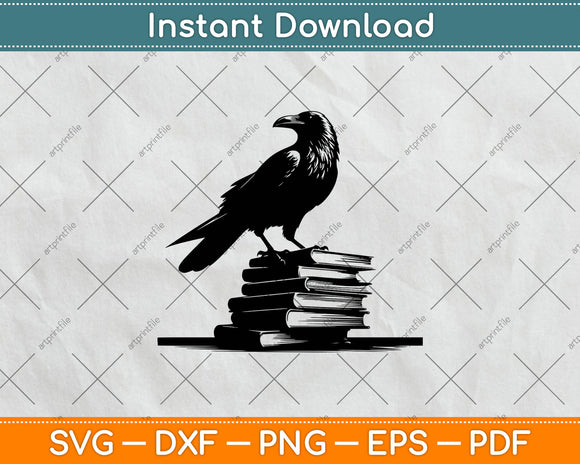 Raven On A Stack Of Books Halloween Svg Design Digital Cutting File