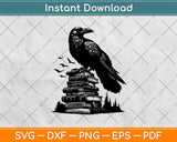 Raven On A Stack Of Books Halloween Svg Design Digital Cutting File