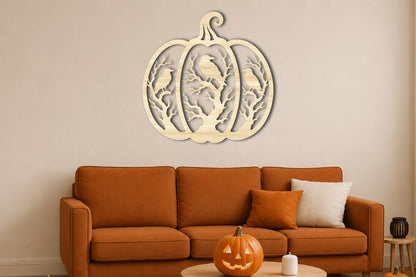 Raven Pumpkin Halloween SVG | Gothic Crow Laser Cut SVG
