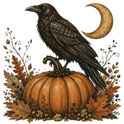 Raven Pumpkin Moon Halloween PNG