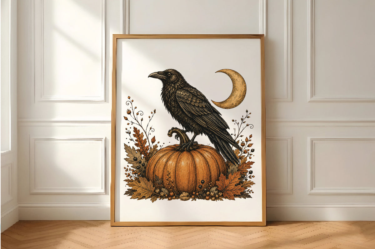 Raven Pumpkin Moon Halloween PNG