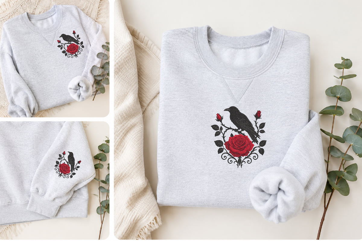 Raven Red Rose Embroidery Design
