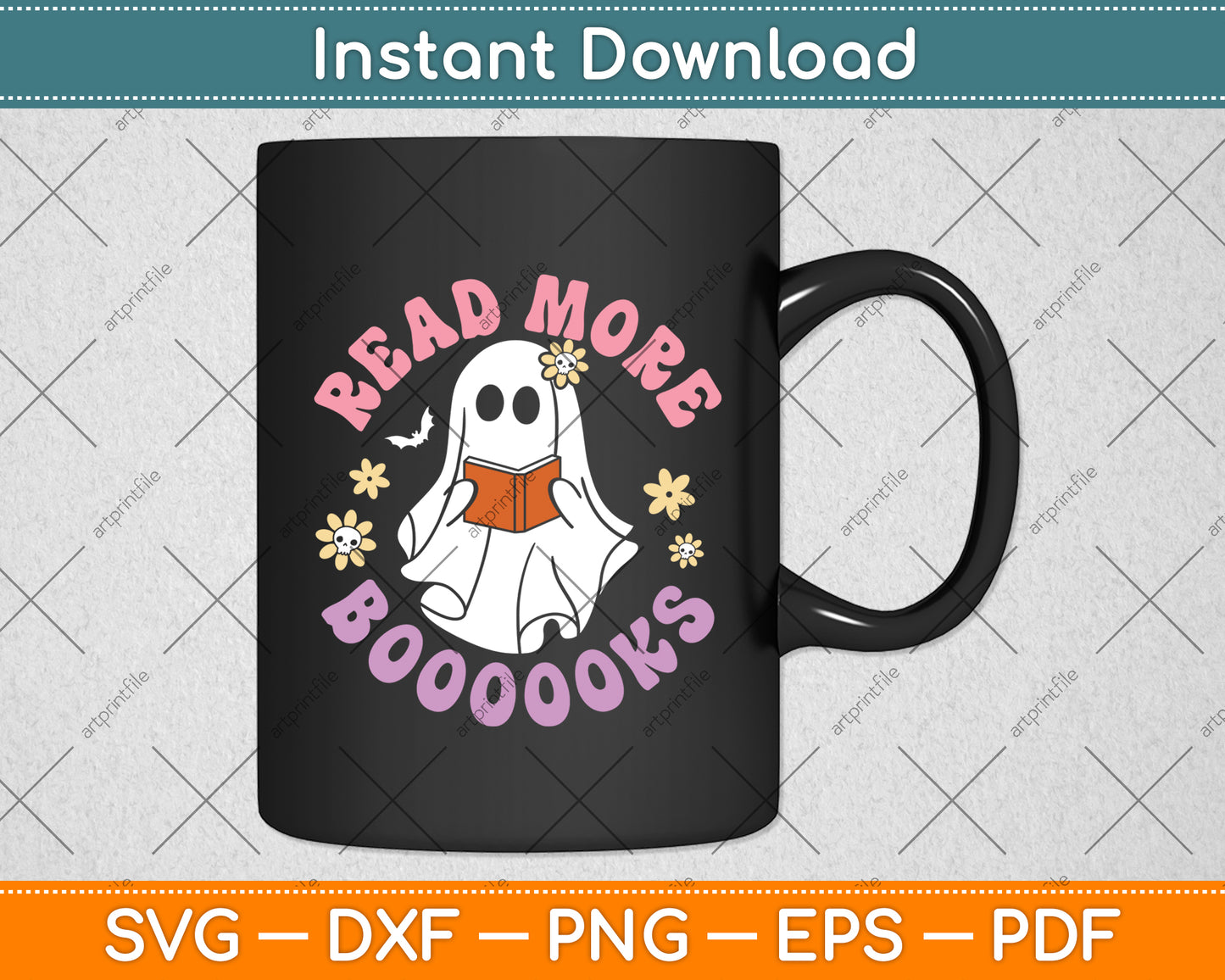 Funny Halloween Read More Booooks Cute Ghost Reading Books Svg Digital Cutting File