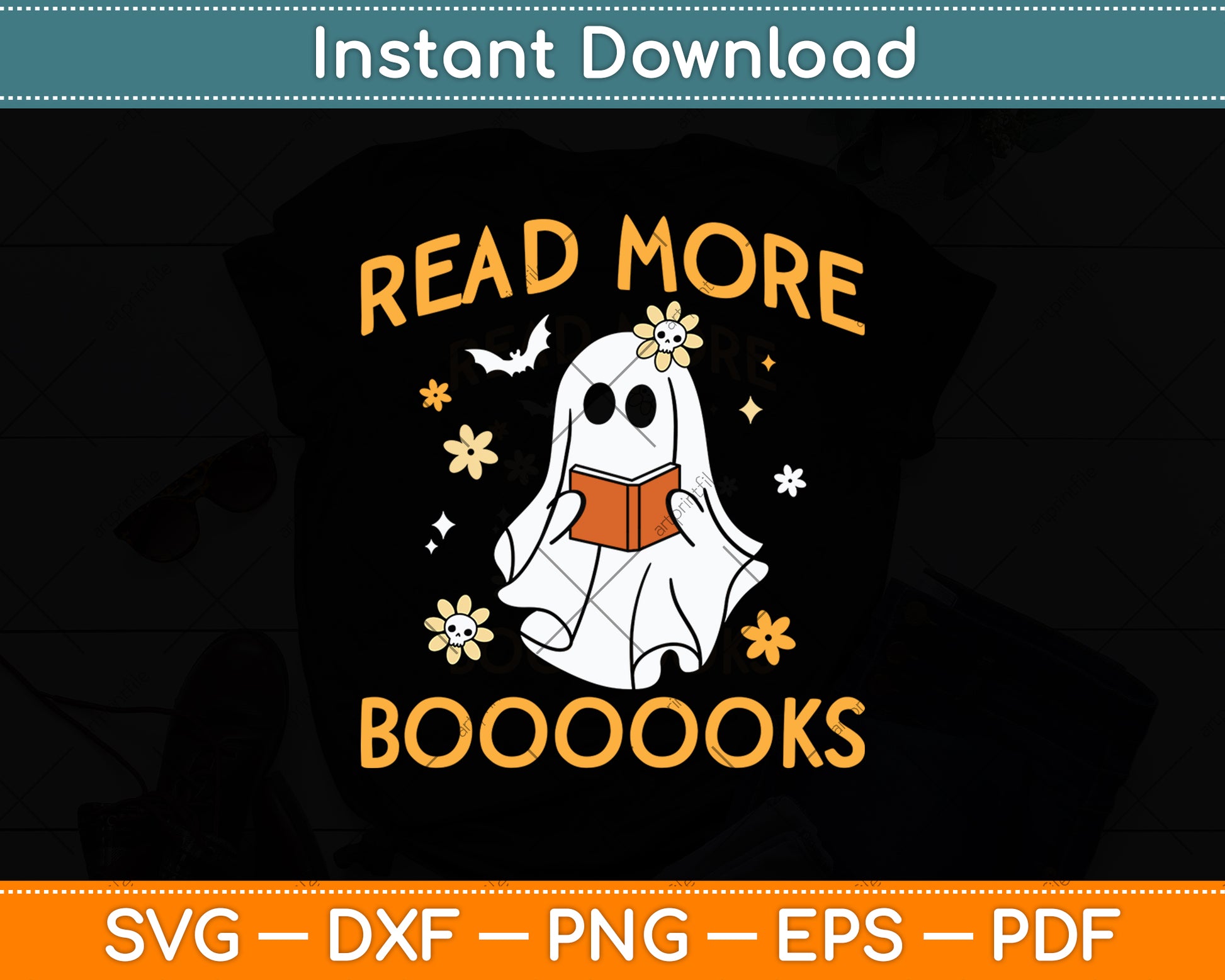 Cute Booooks Ghost Read More Books Funny Teacher Halloween Svg Digital Cutting File