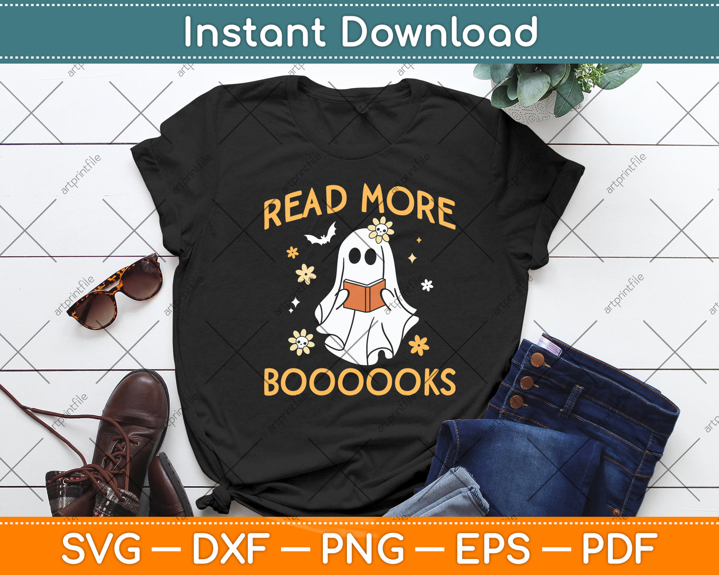 Cute Booooks Ghost Read More Books Funny Teacher Halloween Svg Digital Cutting File