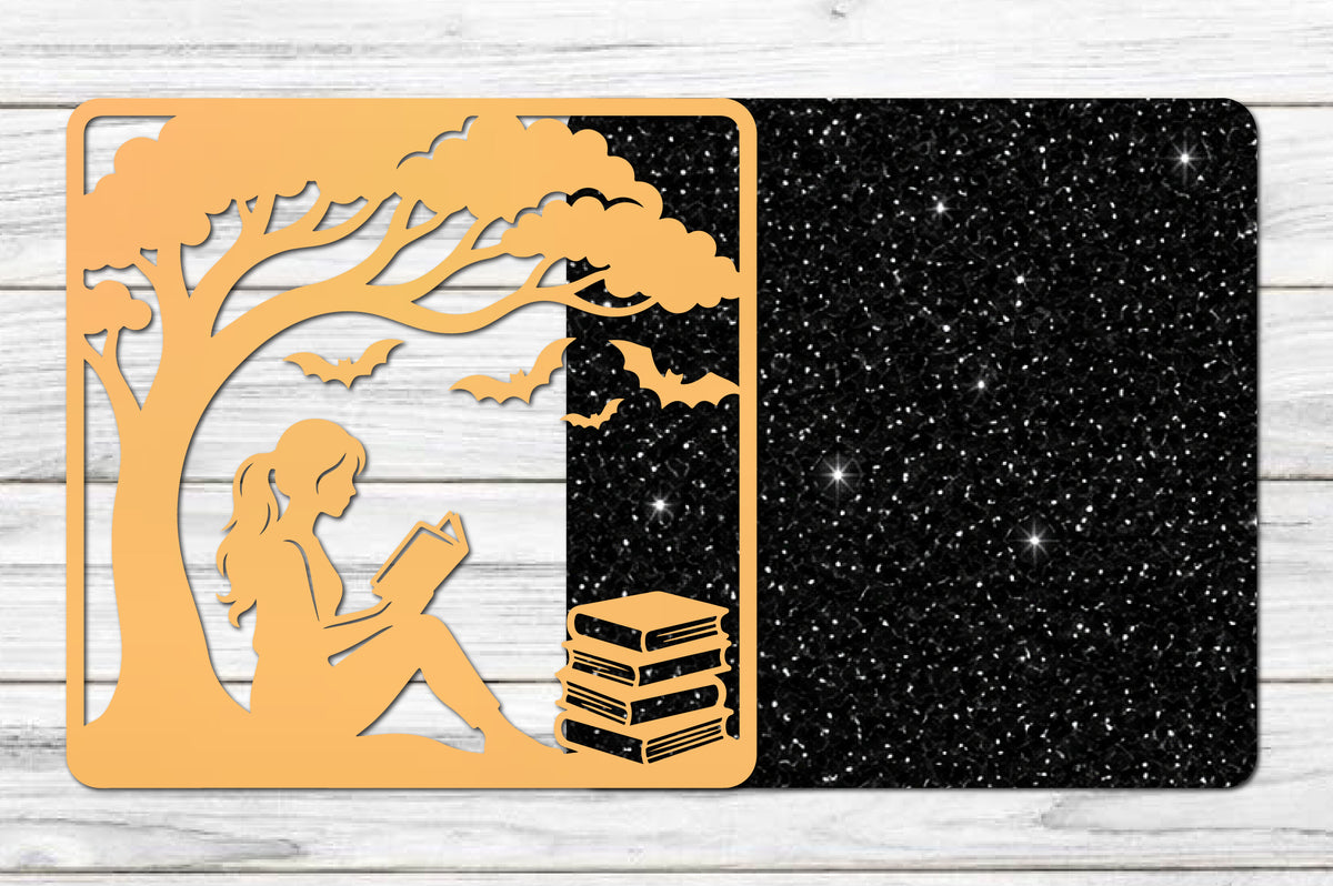 Reading Girl Under Tree Laser Cut SVG, Book Lover Wall Art Design