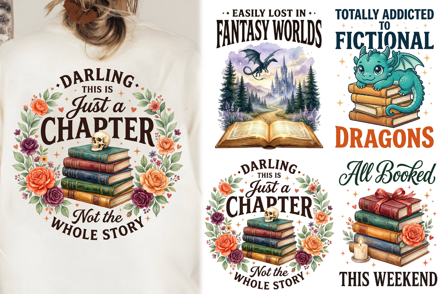 Reading Books Sublimation PNG Bundle | Book Lover Designs